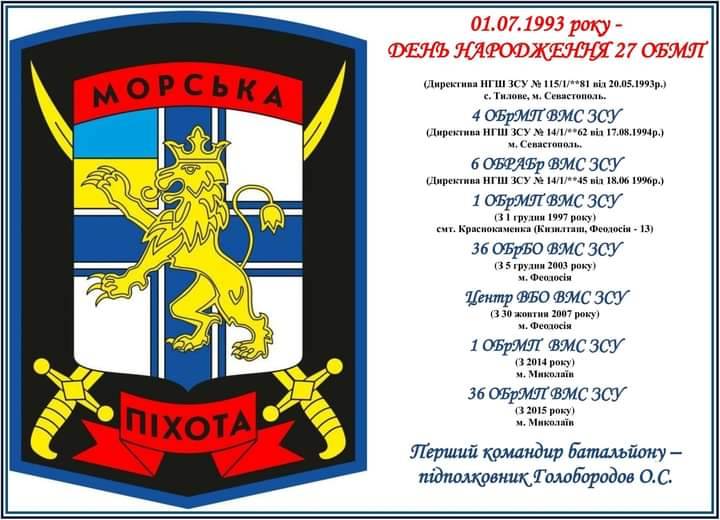 Історичний шлях перетворення 27 окремого батальону морської піхоти у 36 окрему бригаду морської піхоти.