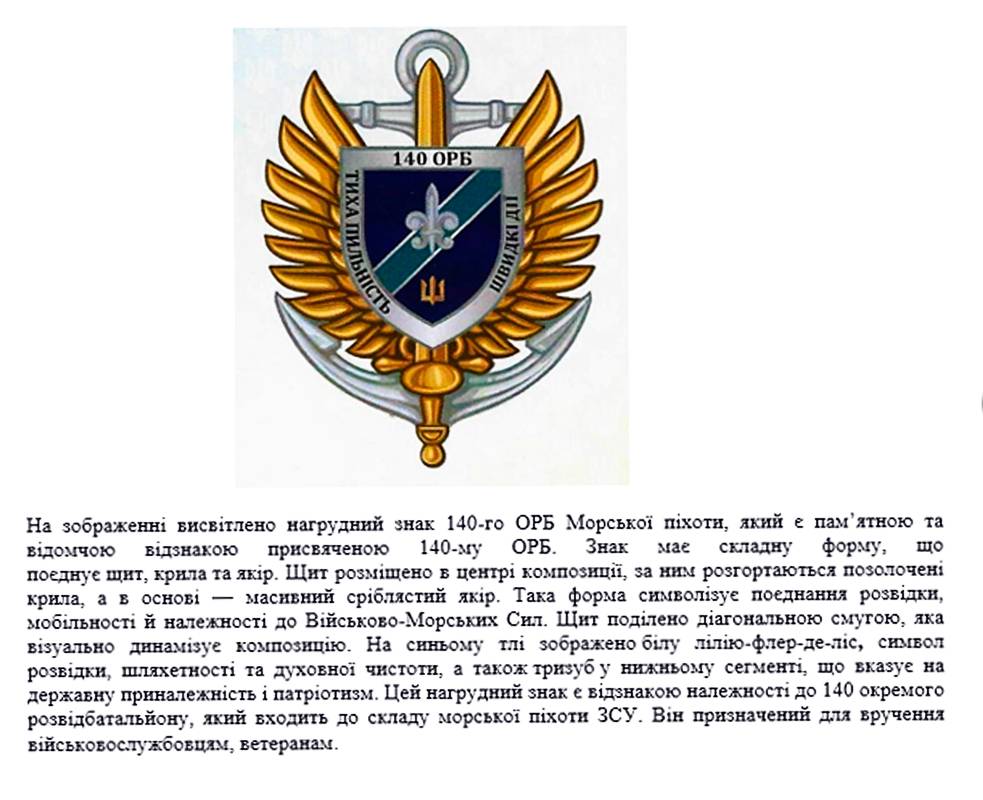 Ескіз та опис нагрудного знака 140 ОРБ.